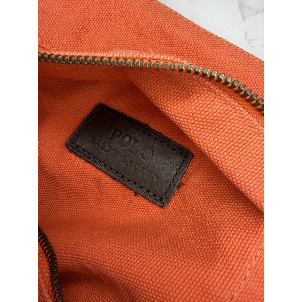 Vintage Polo Ralph Lauren Big Pony #3 Orange Canvas Tote Bag Leather Zip Rare - Picture 11 of 13